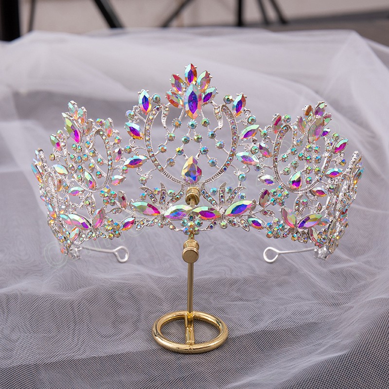 Splendidi gioielli capelli con diademi di strass rosa grandi le donne Gioielli da sposa copricapo da sposa con corona di cristallo da sposa