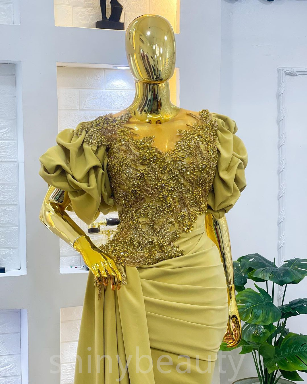 Aso Ebi 2022 Arabic Mermaid Gold Prom Dresses Crystals Beaded Lace Evening Formal Party Second Reception Birthday Engagement Gowns Dress SH03