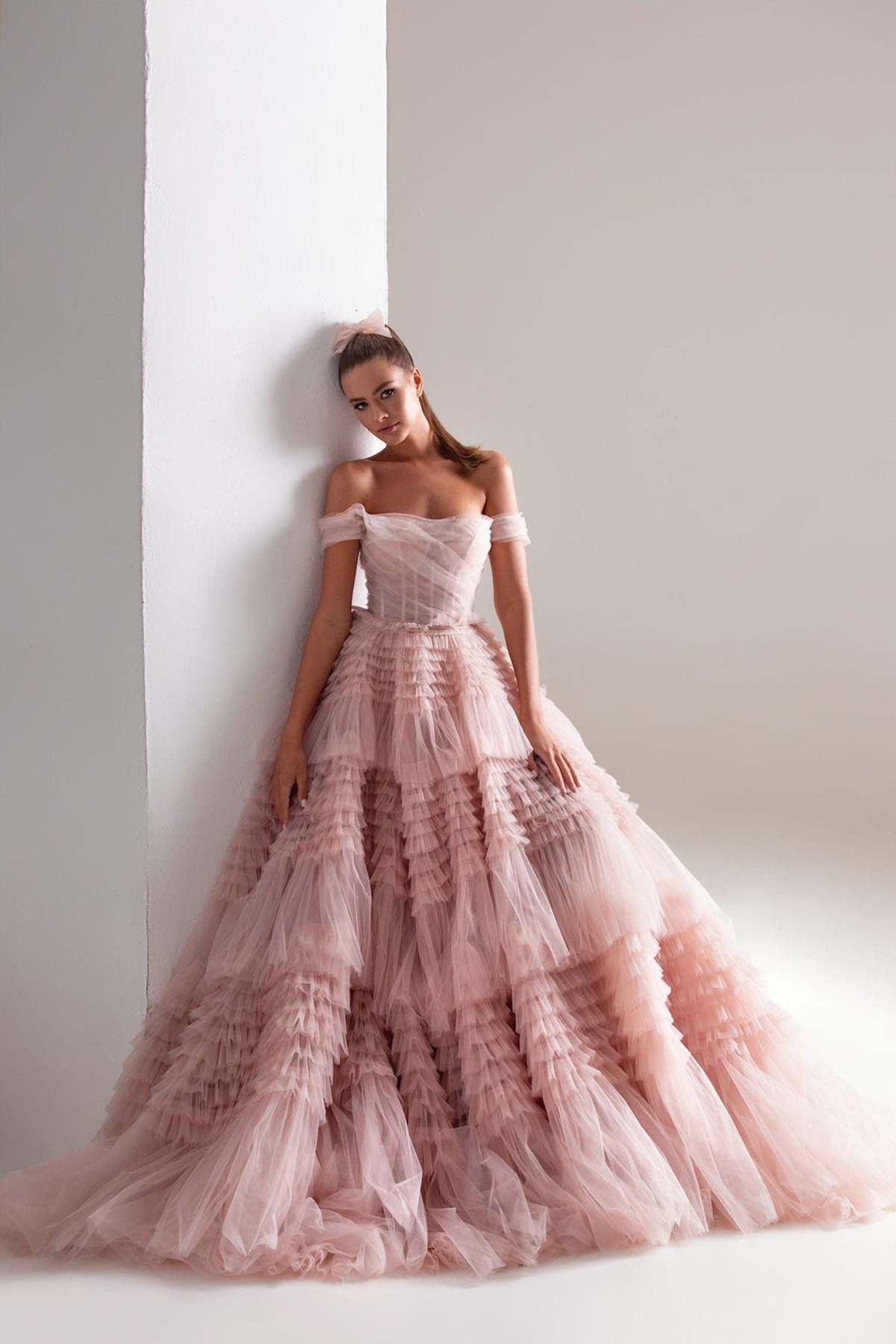 Pirncess – robe de bal rose, à volants multicouches, sans bretelles, froncée, sur mesure, robe de soirée