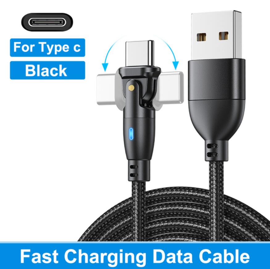 100W 5A 60W 3A Type C Cables 180 Degree Rotating Elbow PD Fast Charging Cable USB C Data Cord For Samsung Xiaomi Huawei 2M