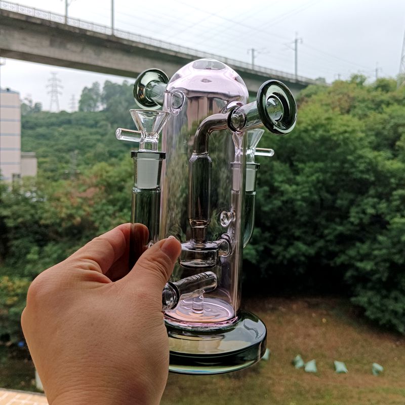 Hookahas de bong de vidrio doble boquilla con una plataforma de reciclador de agua de base gruesa plataforma dab en l￭nea Percolador tuber￭as de fumar