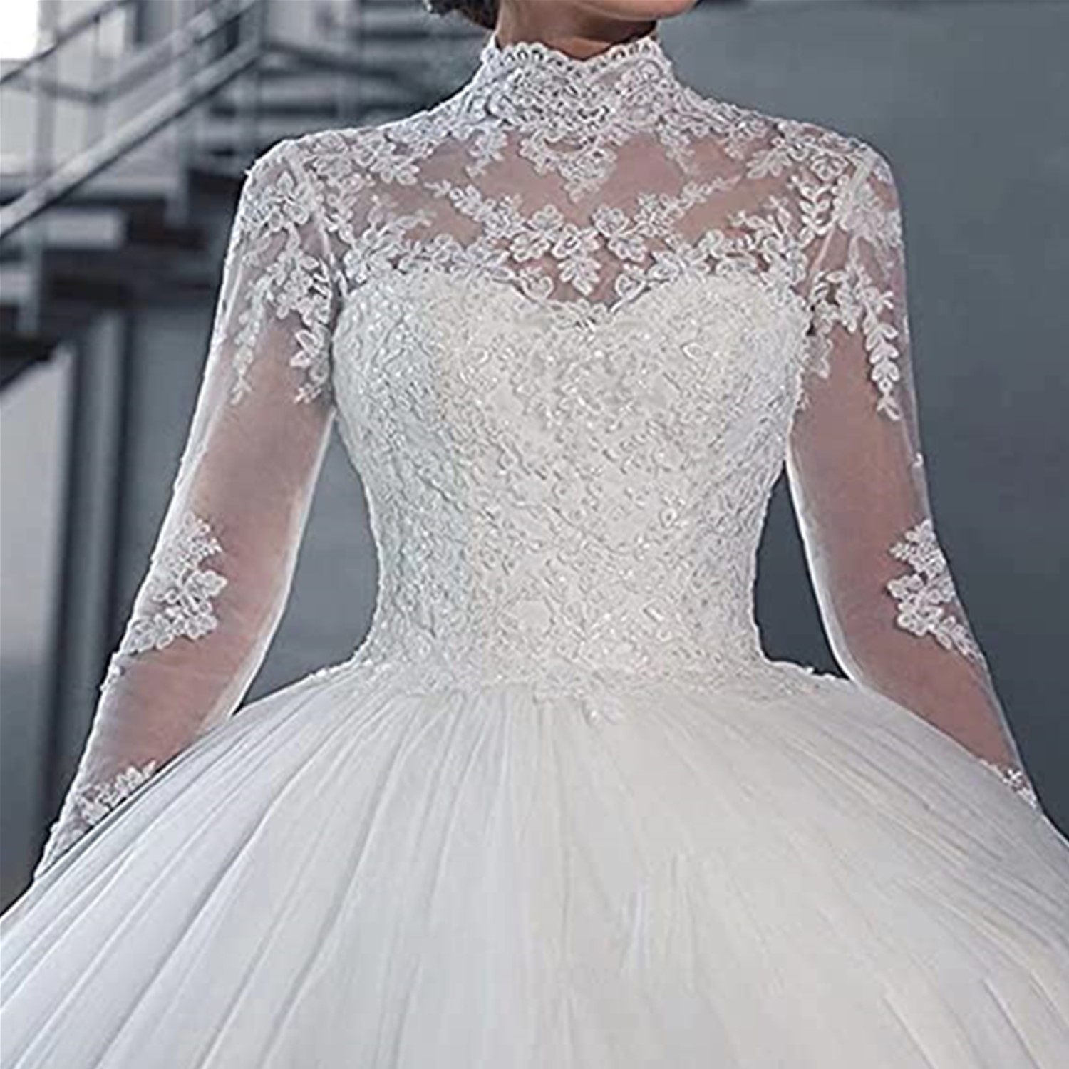 Vestidos de baile vintage vestidos de noiva 2023 pesco￧o alto de luxo de luxo mangas compridas Aplique Sparkle Tulle Ar￡bia Saudita Dubai Plus Tamanho Vestido de Noiva