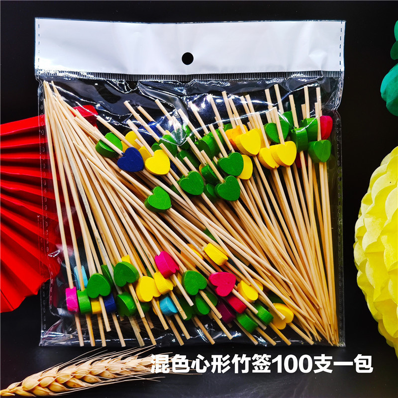 Disposable Bamboo Cocktail Forks Fruit Kabob Skewer Toothpicks Heart Shaped Appetizers Drinks Decoration