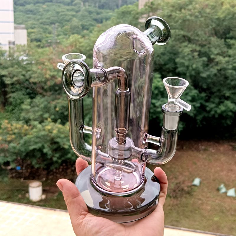 Narguilés de vidro com boquilha dupla com base espessa, reciclador de água, óleo, Dab Rig, percolador em linha, cachimbos