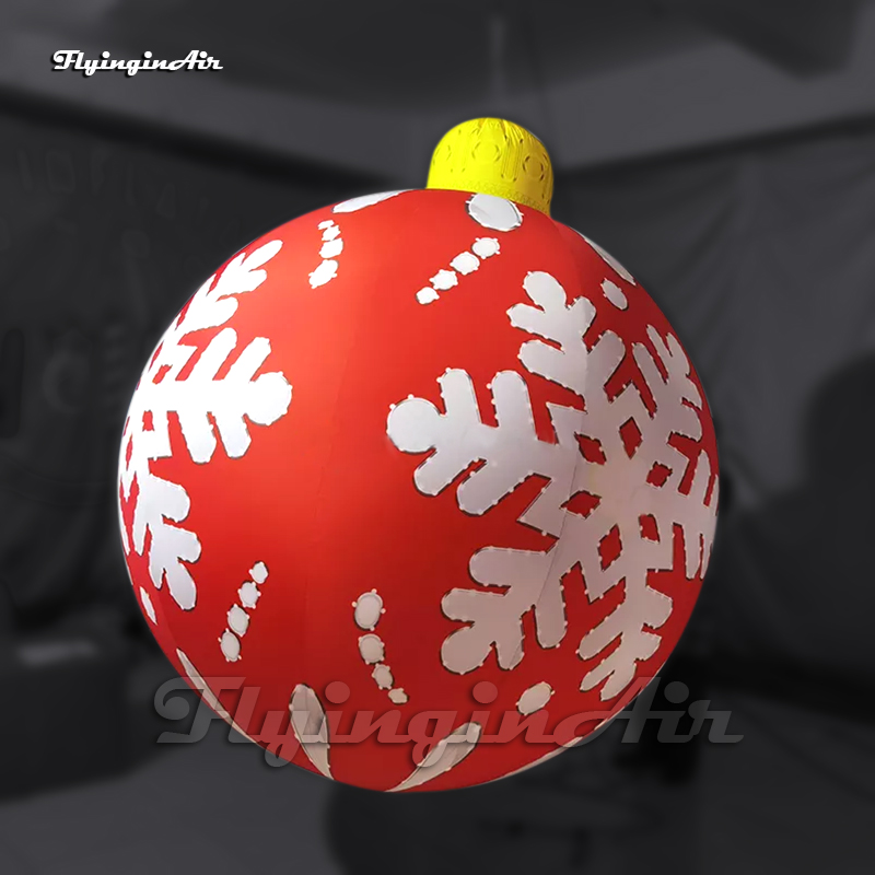 Large Hanging LED Inflatable Christmas Ball House Ornament Ceiling Decorations Red Airblown Lantern Balloon With Snowflake Printed For Event