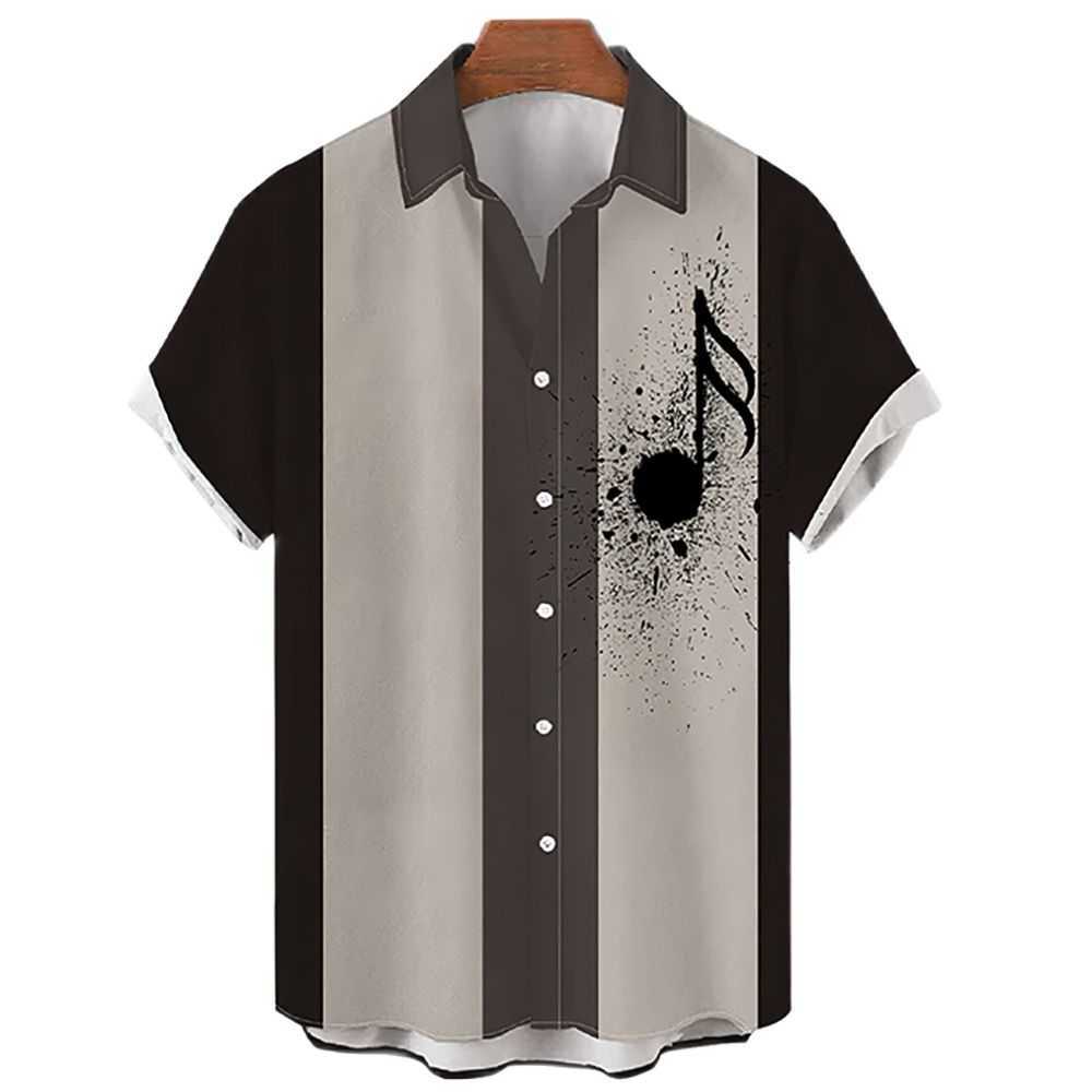 Camisas casuais masculinas 2022 Camisas masculinas havaianas Casual Instrumento musical Impressão de fivela única Camisas de praia de praia Camisas de manga curta W0328
