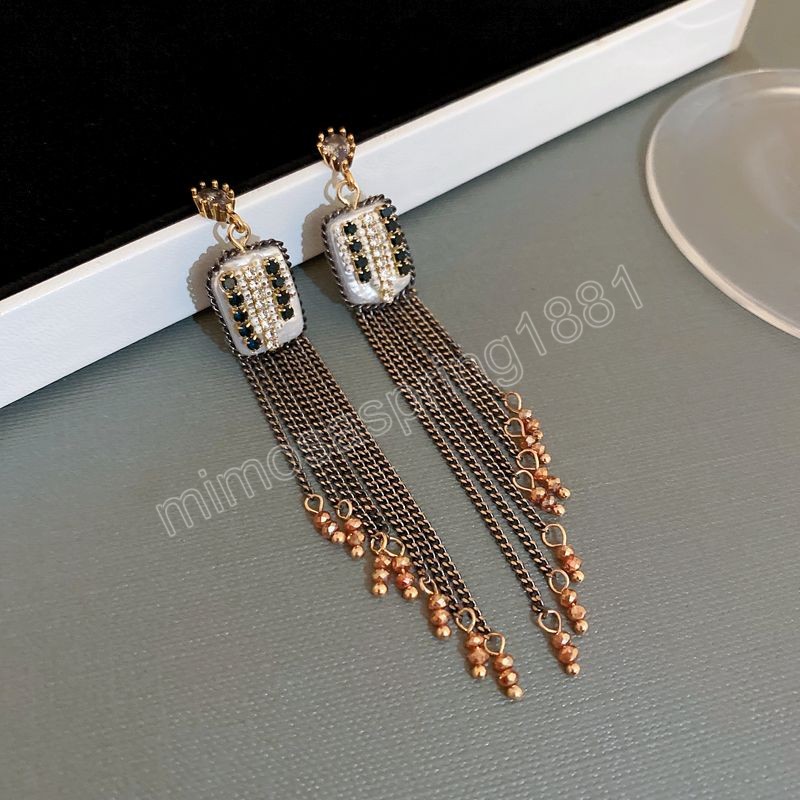 Grandi orecchini pendenti con perle simulate con orecchini con nappe in rame donne orecchini con strass neri regali di gioielli vintage