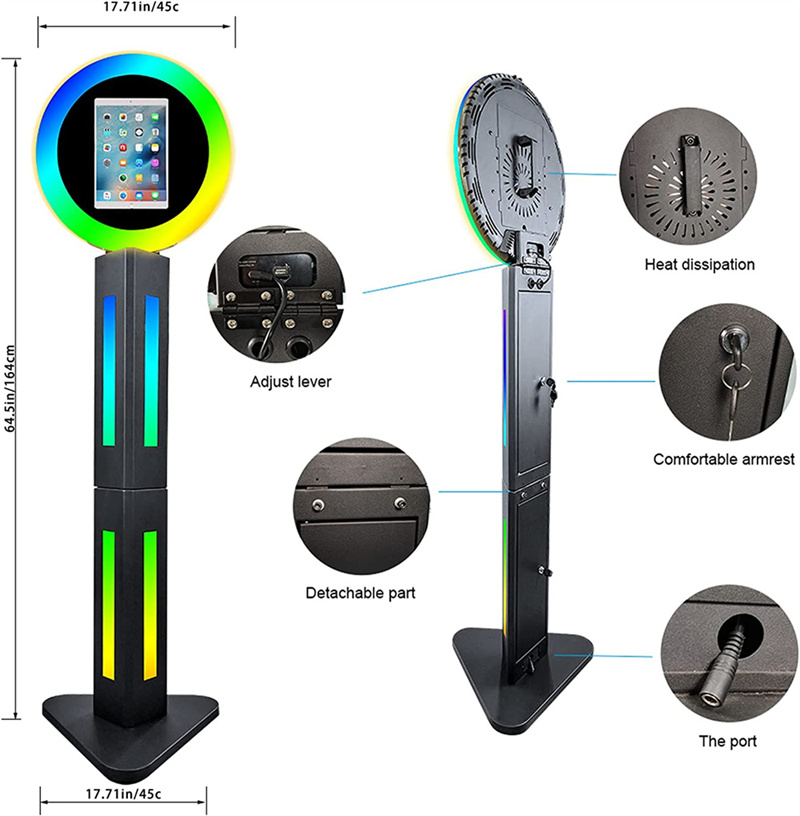 Portable Photo Booth for iPad light box photography 10.2''/11"/12.9" Ring Light Music Sync RGB Light Box App Control 180° Selfie PhotoBooth Machine