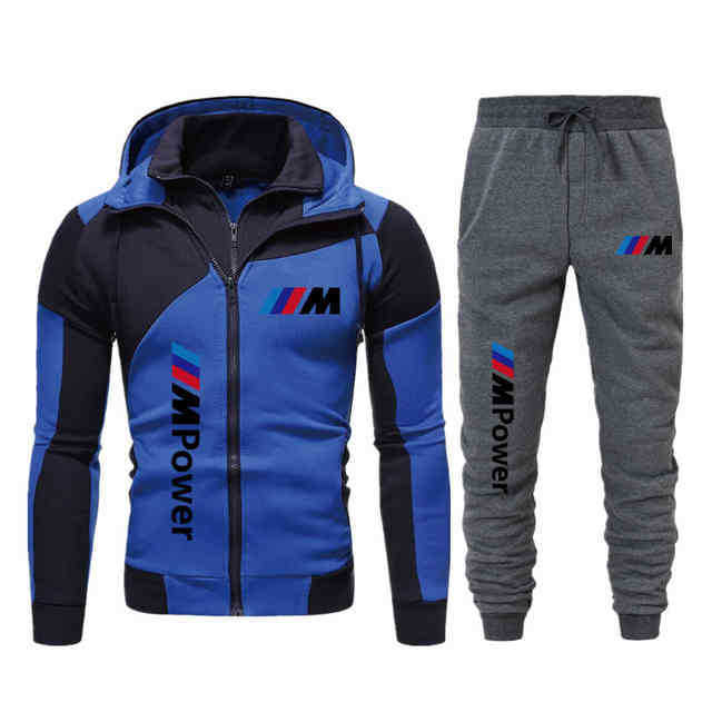 Ensembles pour hommes deux pièces sweats à capuche survêtement veste à glissière pantalons hommes costumes de sport Bmw Power Print vêtements de sport