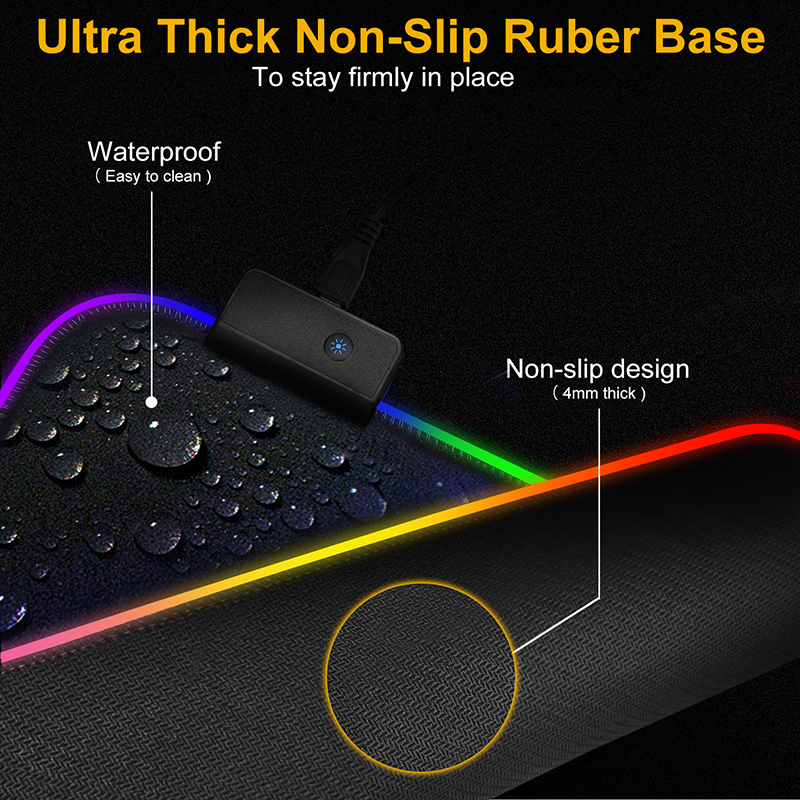 RGB oyun fare mat pad-büyük genişletilmiş LED mousepad 14 aydınlatma modu 2 parlaklık-kayma önleyici kauçuk taban ve su geçirmez kaplama