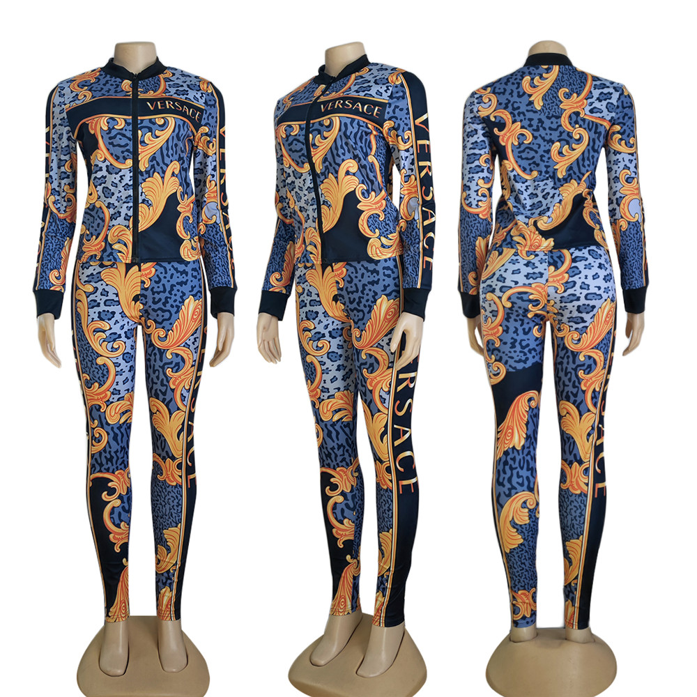 2024 Designer Grand Gugging Suit Women Tracksuits Print Stupl Pants 2 قطعة ضبطت الأكمام الطويلة التعرق 2XL ملابس رياضية ملابس غير رسمية للسيدات 8979-0