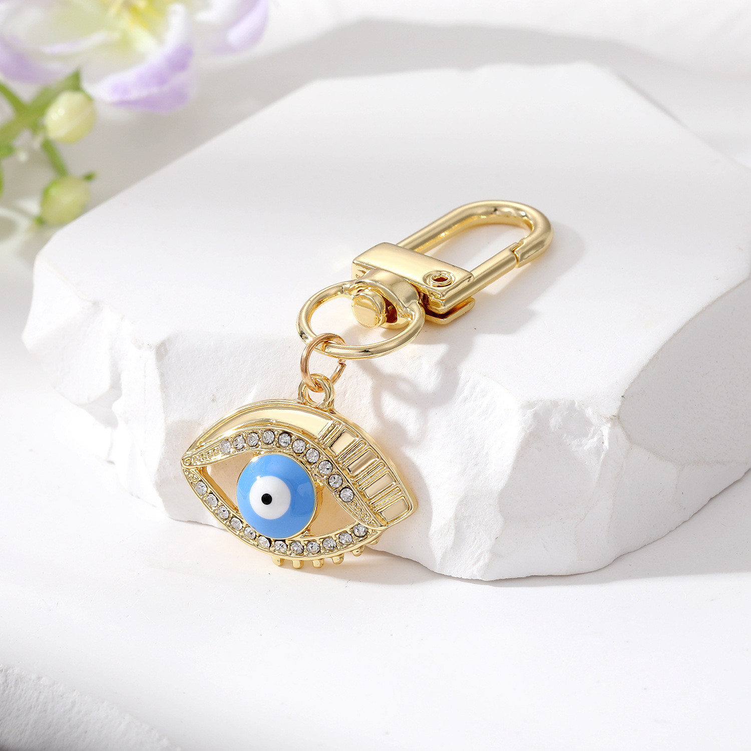 Zircon Hollow Turkish Mal Eye Keychain Key Rings para Amigo Casal Bling Esmalte Blue Eye Bag Car Car Box Caixa Acess￳rio por atacado