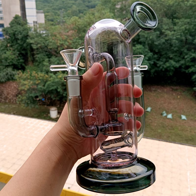 Bocal de bocal duplo cachimbo de vidro cachimbo de água com água grossa Reciclador de água Dab Rig inline Pipes de fumantes do Percolator em linha