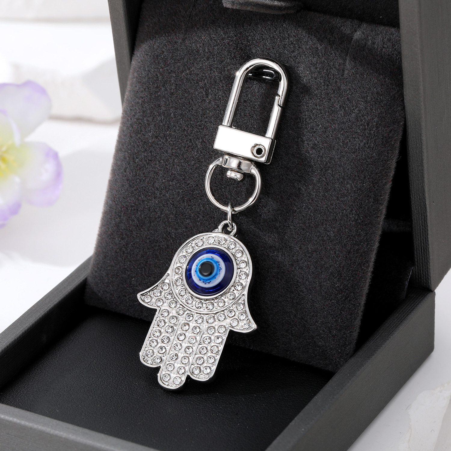 Zirkon Golden Evil Eye Hamsa Hand Schlüsselanhänger Schlüsselanhänger für Freund Paar Blue Eye Fatima Tasche Auto Schlüsselanhänger Zubehör