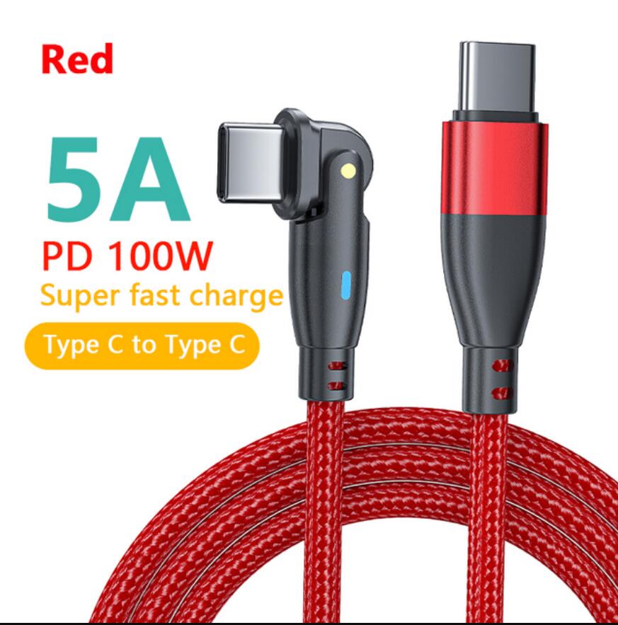 100W 5A 60W 3A Type C Cables 180 Degree Rotating Elbow PD Fast Charging Cable USB C Data Cord For Samsung Xiaomi Huawei 2M