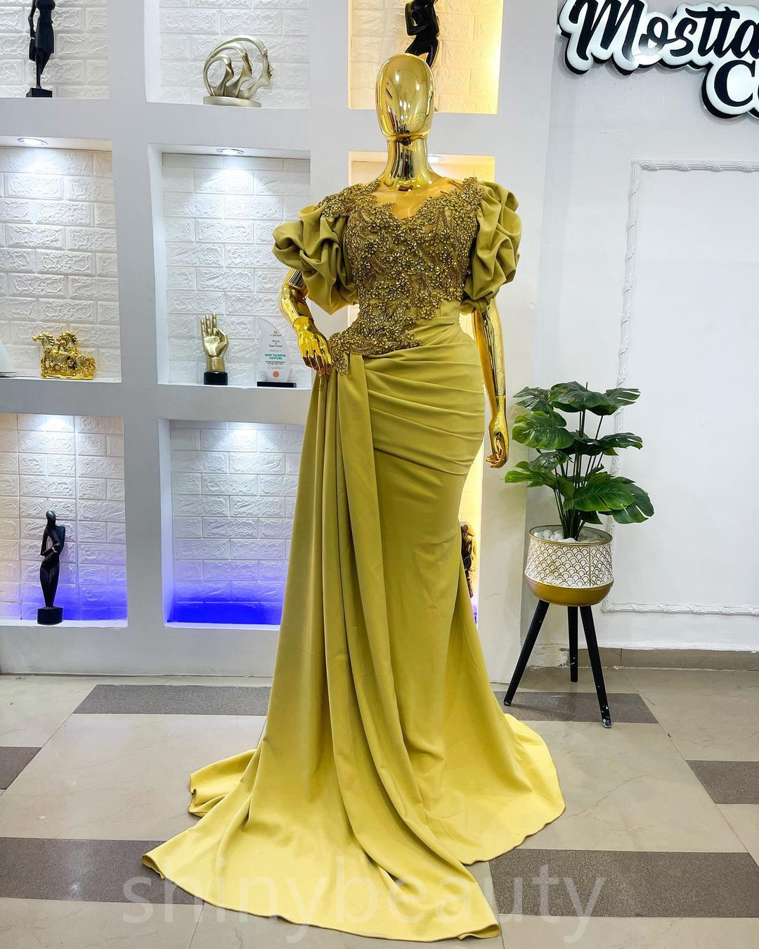 Aso Ebi 2022 Arabic Mermaid Gold Prom Dresses Crystals Beaded Lace Evening Formal Party Second Reception Birthday Engagement Gowns Dress SH03