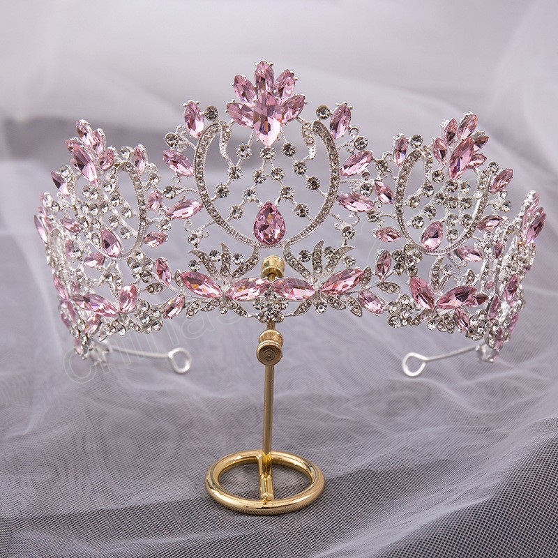 Splendidi gioielli capelli con diademi di strass rosa grandi le donne Gioielli da sposa copricapo da sposa con corona di cristallo da sposa