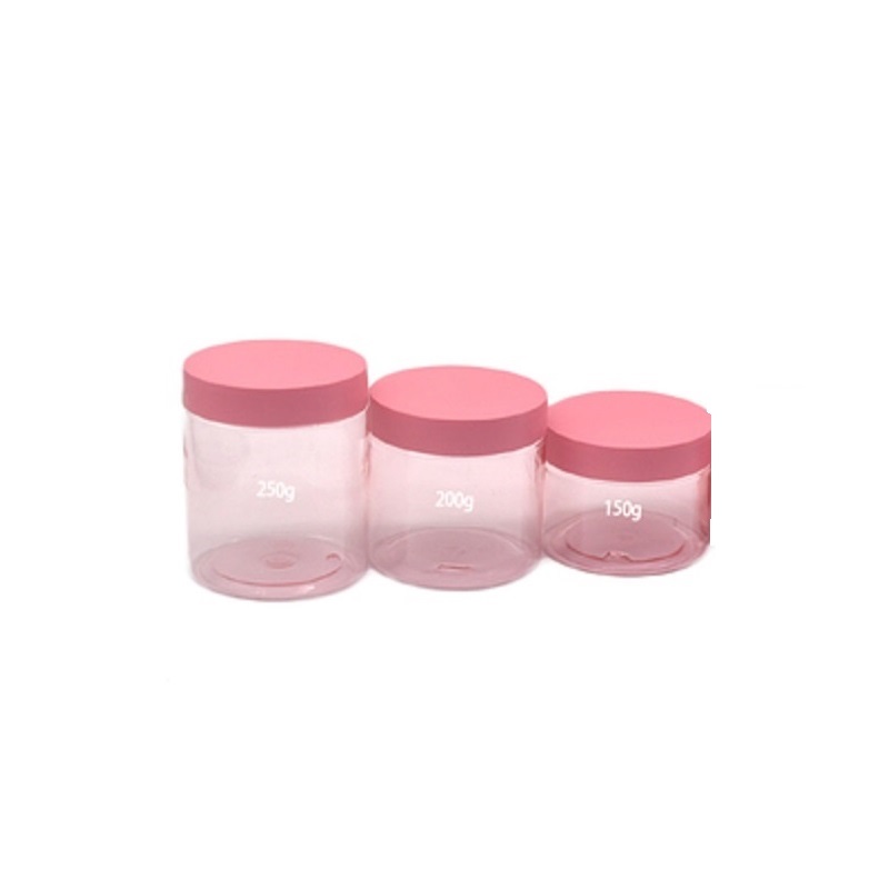 Empty Packaging Plastic Bottle Cosmetic Clear Pink And White Jar Pink Cover 50g 80g 100g 120g 150g 200g 250g Portable Refillable Packing Container