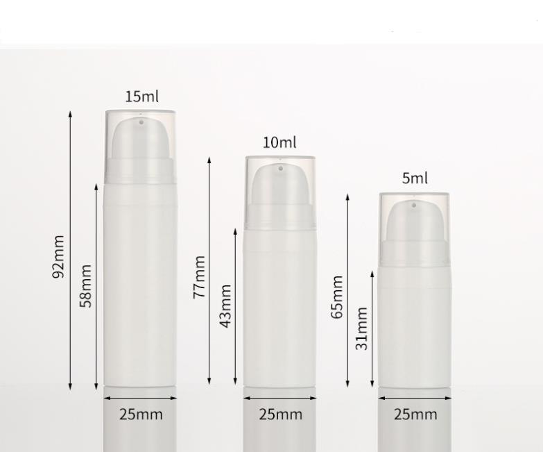5 ml 10 ml 15 ml vit luftlös flaskelotionpump Mini Prov och testflaskor Vakuumbehållare Kosmetiska förpackningar SN246