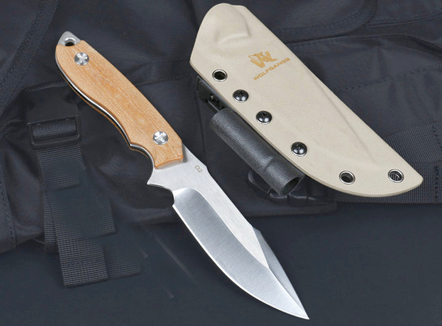 M6687 Couteau droit de survie D2 Satin Drop Point Lame Full Tang G10 Poignée Camping en plein air Chasse Couteaux à lame fixe avec Kydex