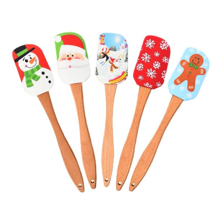 Outils à gâteaux de noël, manche en bois, spatule à crème Fondant de cuisine, grattoir à beurre en Silicone, outil de cuisson de cuisine SN244