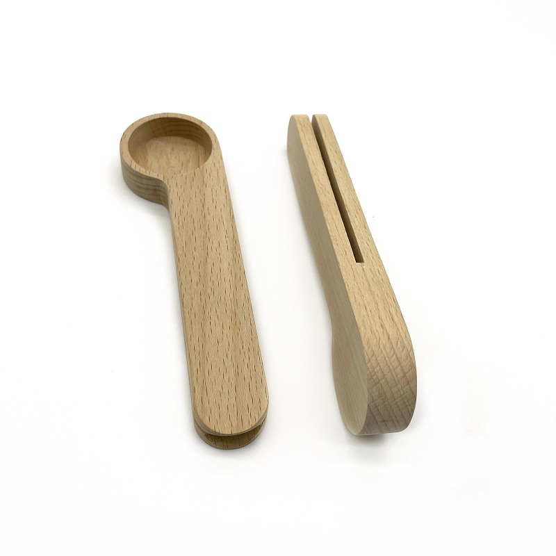 Cuillère à café en bois avec pince, cuillère à soupe en bois de hêtre massif, cuillères à mesurer les grains de thé, Clips cadeau DH98, vente en gros