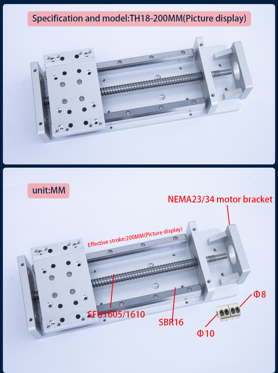 100-500mm 스트로크 전원 구동 CNC 슬라이딩 테이블 3D 프린터 선형 슬라이더 가이드 HGR15 선형 단계 SFU1605/1610 볼 스크류 워크 벤치