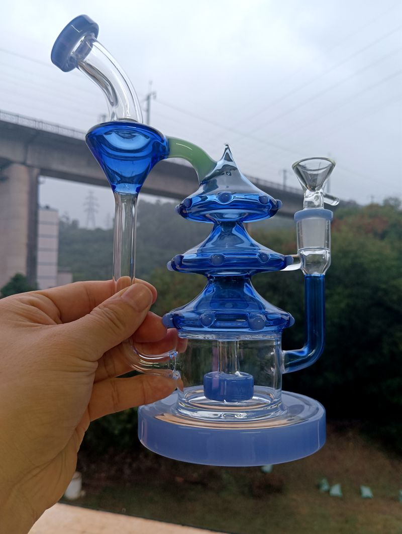 Bang en verre en forme d'arbre de Noël bleu Narguilé Délicat Dab Rig avec percolateur de pneu Brûleur à mazout Pipe à fumer