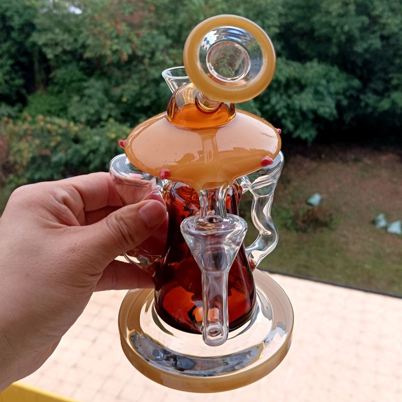 Bonga de vidro criativo Bonga de vidro de vidro amarelo e espesso plataforma de água com tubos de fumantes de tubo reto de mini reto