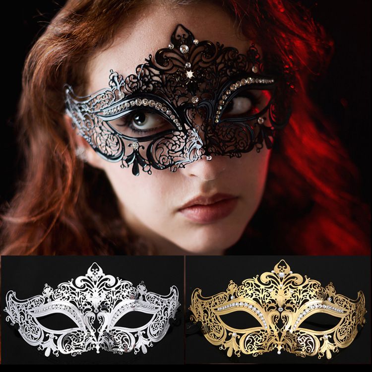 Wrought Iron Blindfold Women Metal Hollow Diamond Party Mask Masquerade Half Face Wedding Party Supplies