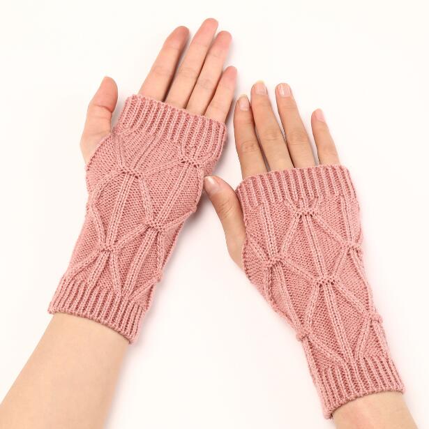 tricoté acrylique chaud demi-doigts gants mode femmes diamant fleur gants