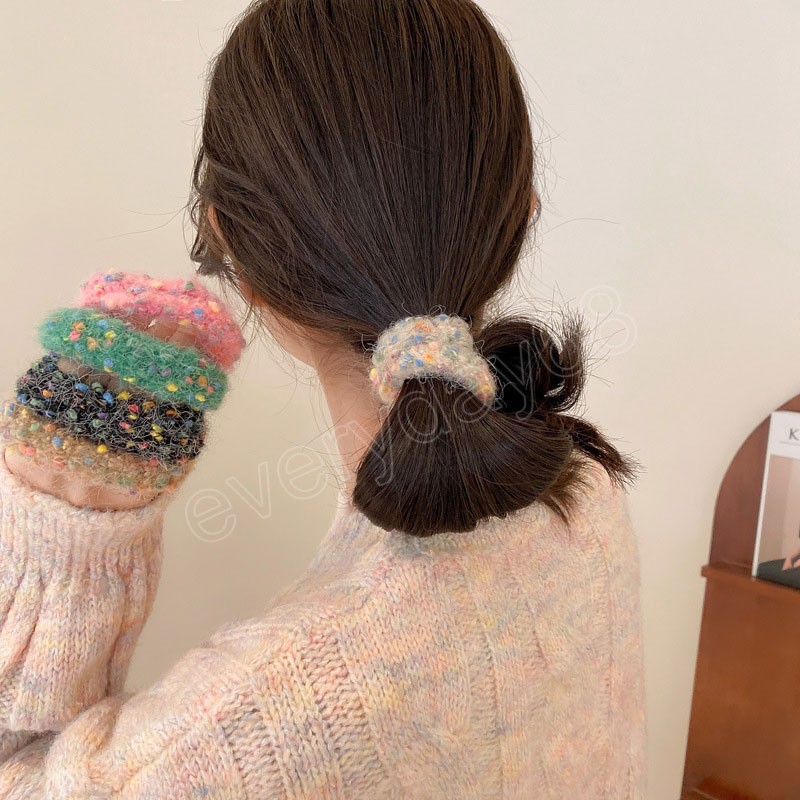 Winter Warm Soft Hair Scrunchies For Women Girls Cute Plush Elastic Hairband Multicolor Rubber Hair Accessories