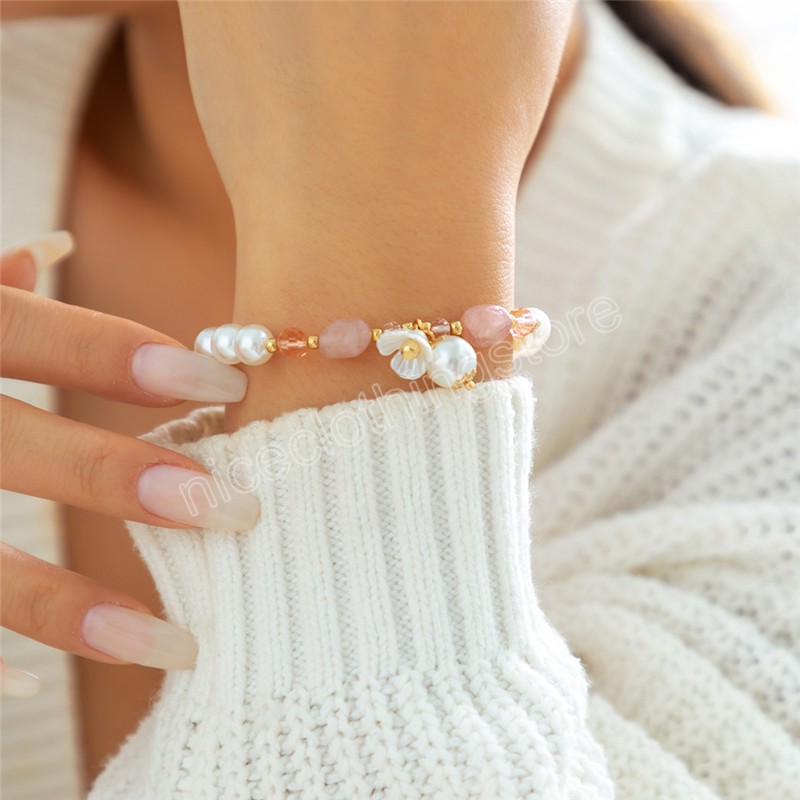 Bracelet en chaîne de perles d'imitation créative pour femmes, bijoux à main de mariée élégants, brins de perles, bijoux à main pour Couple