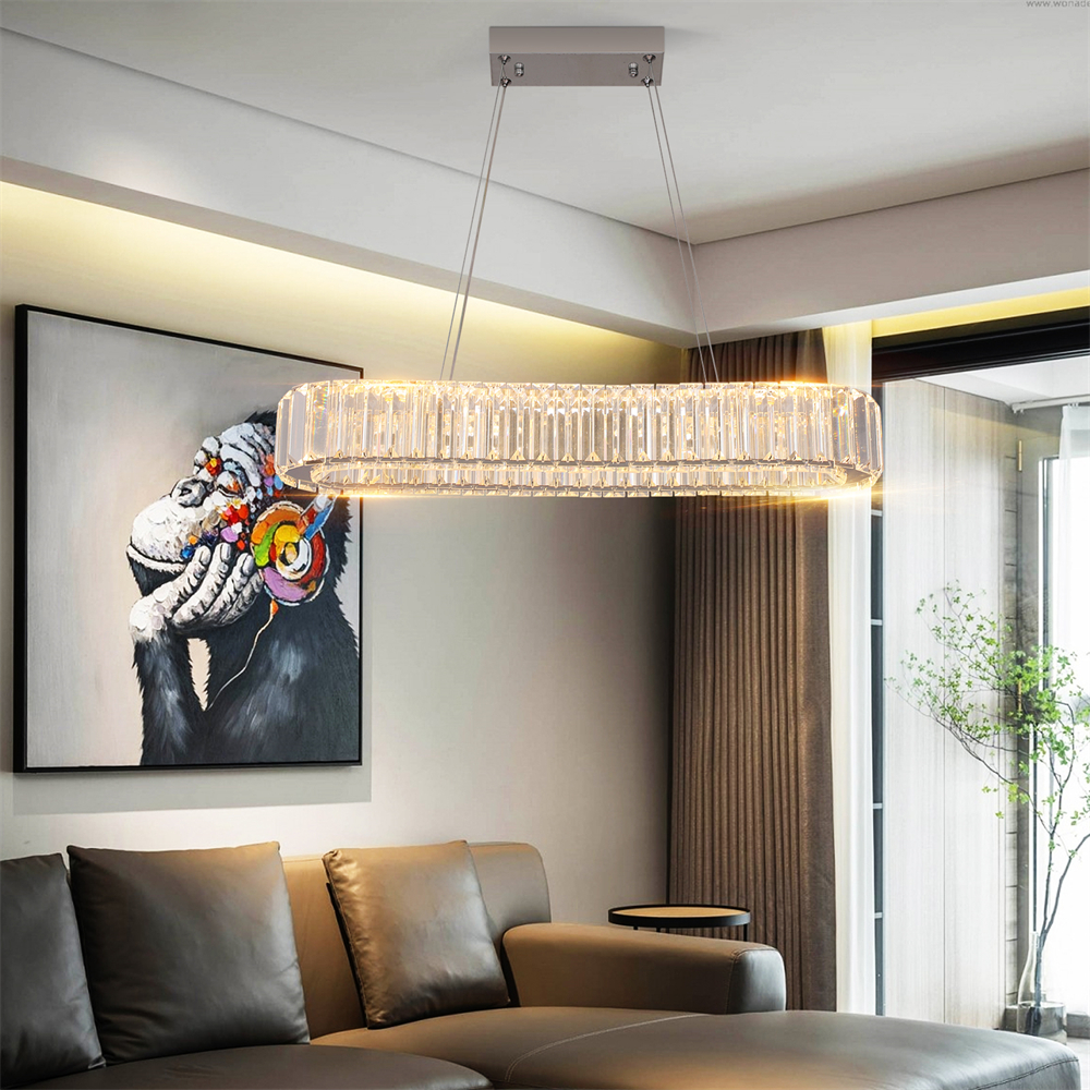 Crystal Oval Desig LED -ljuskrona Modern stor kristallhänge hängande ljusarmaturer för vardagsrum sovrum tak luster