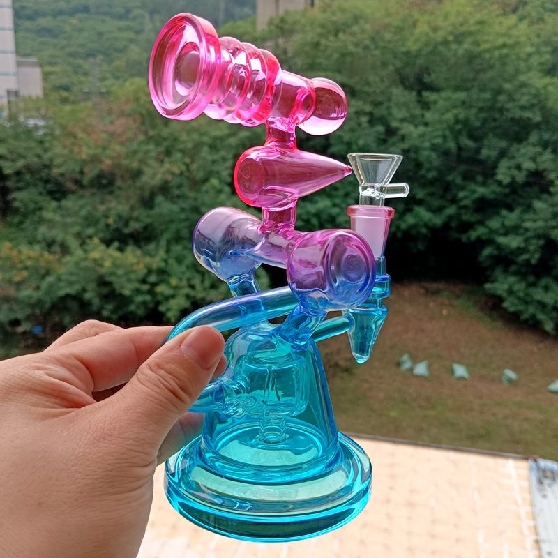 Metaliczny kolor tęczy szklane bongo fajki wodne niebieski różowy palnik olejowy Dab Rig Recycler Bubbler do fajki