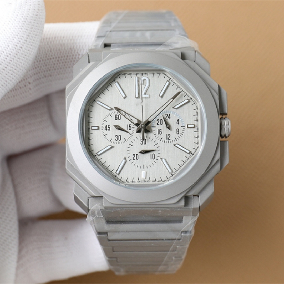 Montre de Luxe Mens relógios de 41 mm Chronographquartz Movimento octogonal Case de aço de luxo relógio de pulso Relógios de pulso