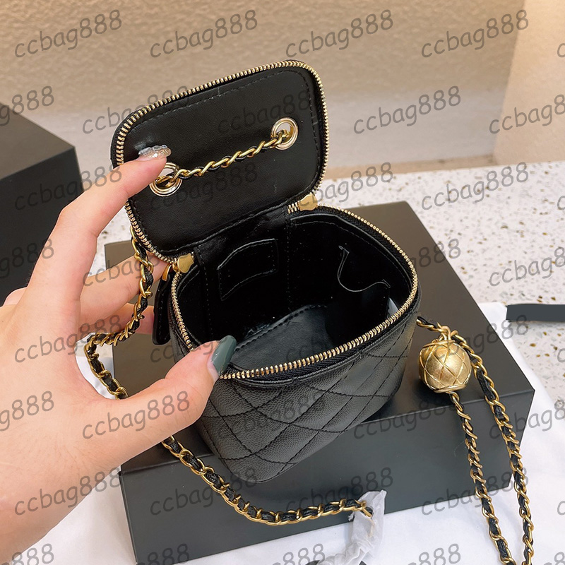 Womens Classic Mini Vanity With Chain Box Bags Caviar Leather Calfskin Gold Crush Ball Metal Hardware Matelasse Chain Cosmetic Cas5594481