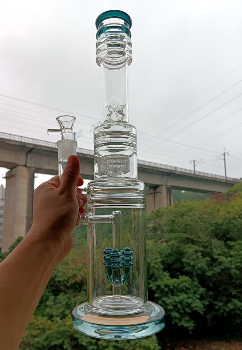 18 inç yeşil cam bong nargile su geri dönüştürücü dab teçhizat lastik perc shisha yağ brülör boruları sigara içmek