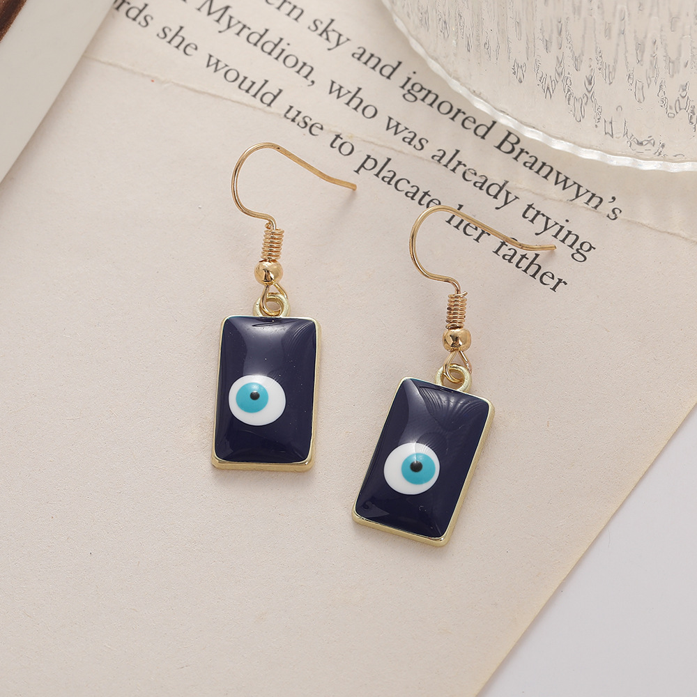 Boucles d'oreilles pendantes en émail coloré pour femmes, pendentif rectangulaire, œil bleu turc, bijoux de fête de mariage