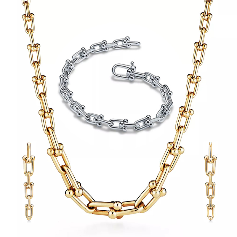 Set di gioielli con collana a ferro di cavallo di design di lusso, orecchini con bracciale, collane a catena semplici, moda femminile in acciaio inossidabile, Gift330U