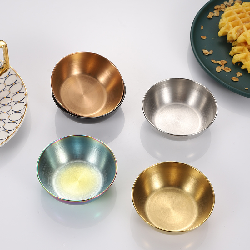 Golden Stainless Steel Sauce Bowls Mini Individual Saucers Bowl HotPot Sushi Dipping Bowl Appetizer Plates