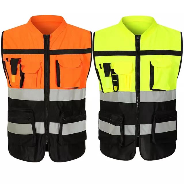 High-end aangepaste grote pocket reflecterend vest gebarmeerd geel en zwart verkeer commando fietsen slijtage Oxford Reflective Band