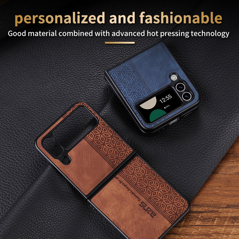 Business Leather Shockproof Cases For Samsung Flip 5 4 3 Flip4 Flip 5 3 Galaxy Zflip4 Zflip3 Hard PC Plastic Classic Cube PU Luxury Fine Hole Men Phone Cover Back Skin