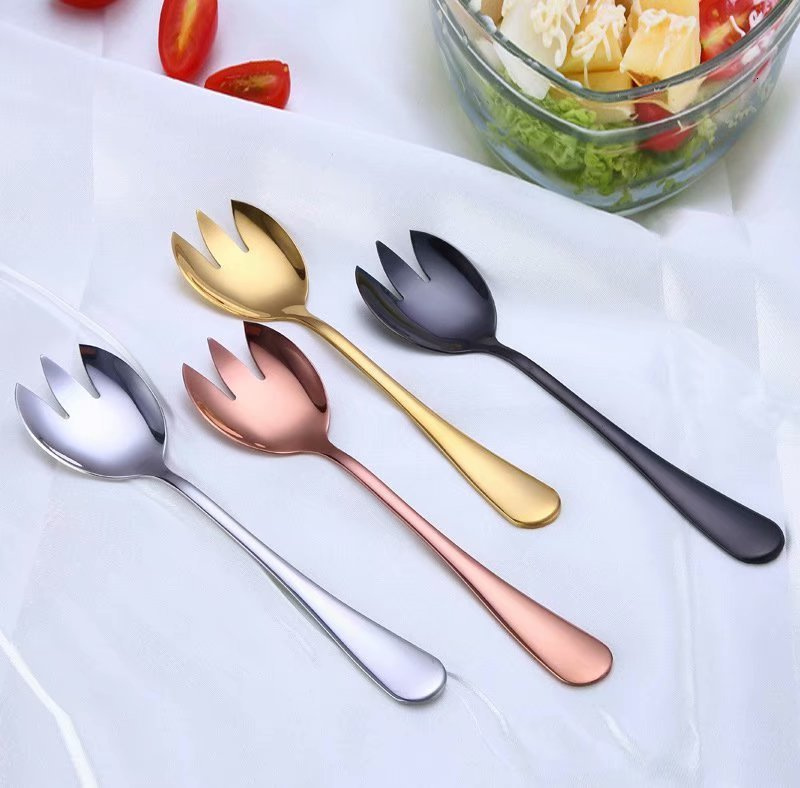 Stainless Steel Salad Server Sets with Salad Spoon and Fork Polish Simple Classic Salads Tools