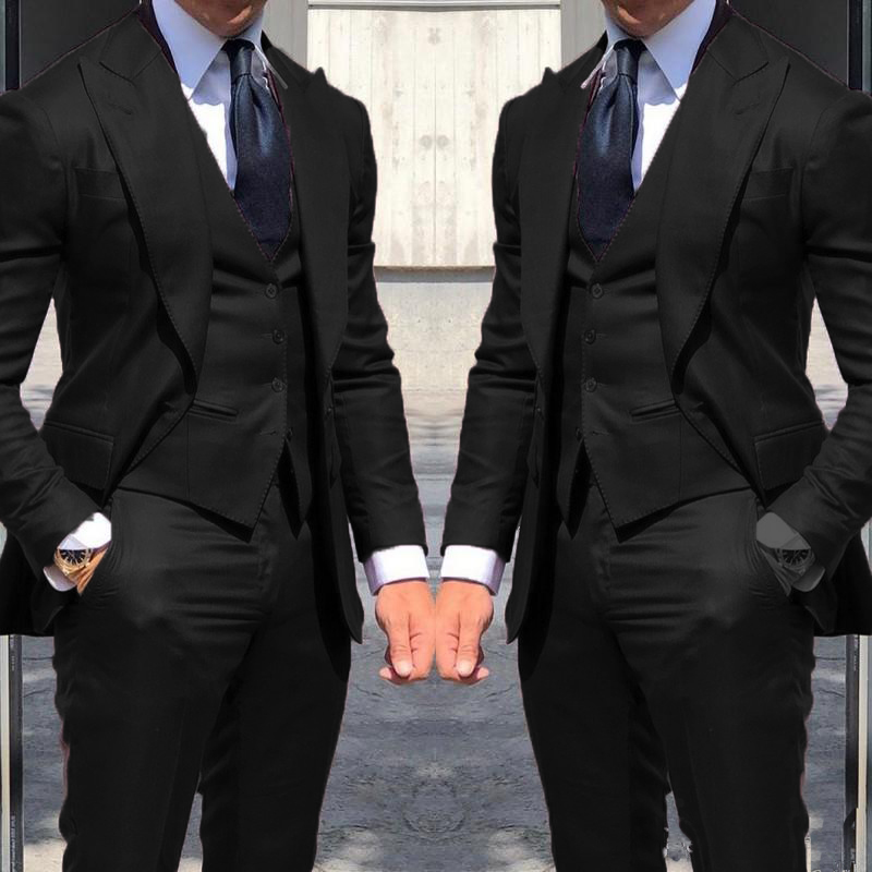 Brand New Blue Groom Tuxedos Peak Lapel Slim Fit Blazer para hombre Trajes Vestido de novia Ropa de baile