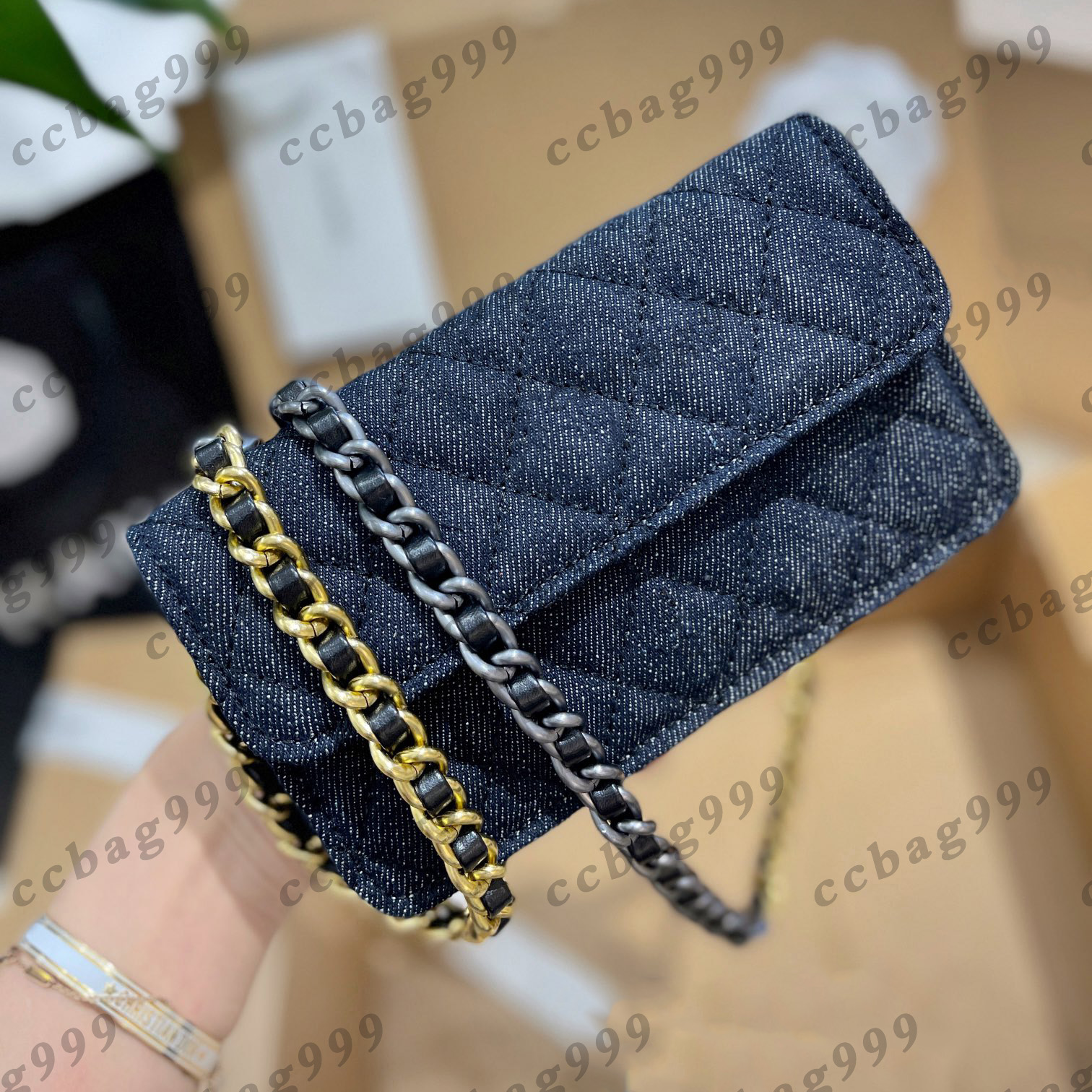 Klasyczne monety dżinsowe torebki kobiety płótno portfele vintage złoty srebrny dwukolorowy metalowy łańcuch crossbody Diamond kołdry multi kieszeni Car2439