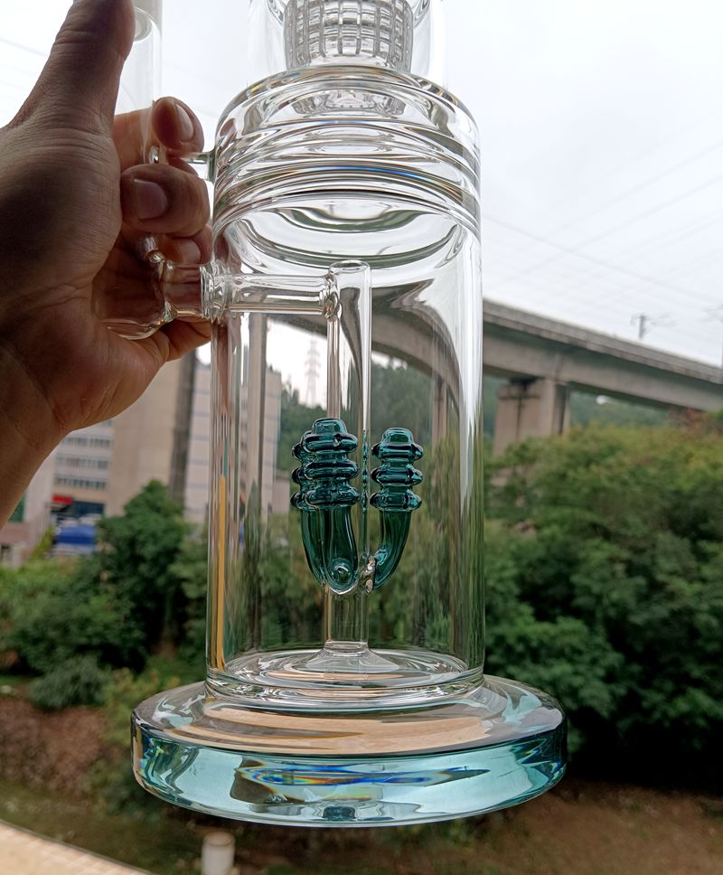 18 inç yeşil cam bong nargile su geri dönüştürücü dab teçhizat lastik perc shisha yağ brülör boruları sigara içmek