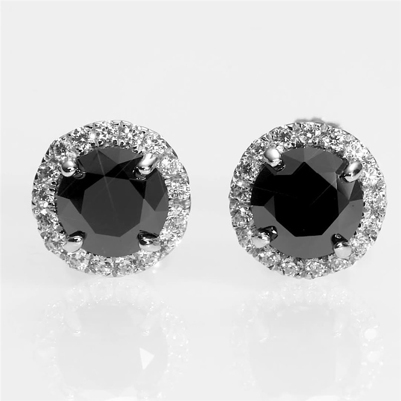 Unisex Fashion Bling 925 Sterling Zilver Zwarte Ronde Moissanite Steen Oorbellen Studs voor Mannen Vrouwen Leuk Gift233C