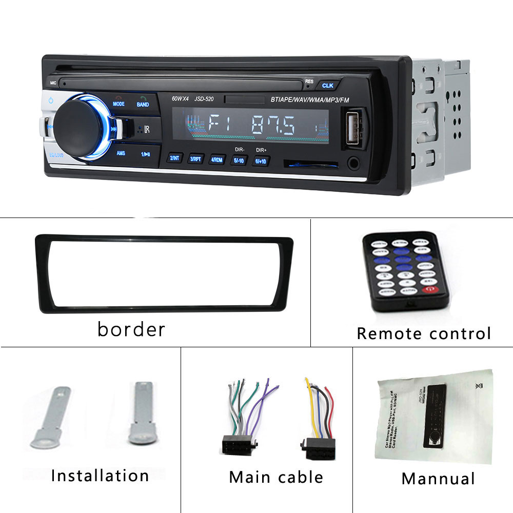 Bluetooth Auto Radio SD CAR 12V JSD-520 MP3 Pansiyon Aux-in Stereo FM USB Ses Stereo