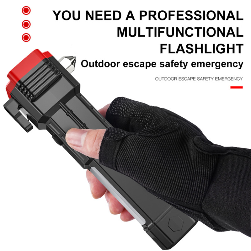 NIEUWST Multi-use auto Safety Hammer LED zaklamp raambreker snijder auto ontsnapping gereedschap mobiel power alarm redding